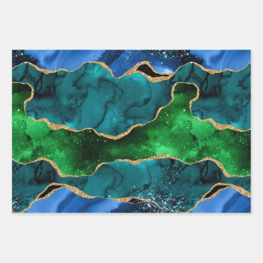 Glitzer Agate, Imitat für blaue und grüne Pfauenbä Geschenkpapier Set (Vorderseite 3)