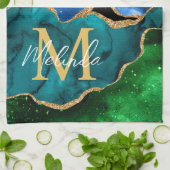 Glitzer Agate, Imitat für blaue und grüne Pfauenbä Geschirrtuch (Gefaltet)