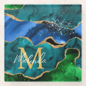 Glitzer Agate, Imitat für blaue und grüne Pfauenbä Glasuntersetzer (Vorderseite)