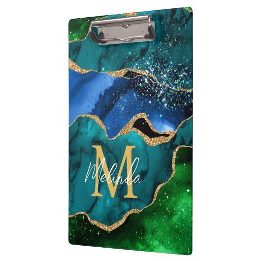 Glitzer Agate, Imitat für blaue und grüne Pfauenbä Klemmbrett (Links)