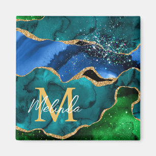 Glitzer Agate, Imitat für blaue und grüne Pfauenbä Magnet