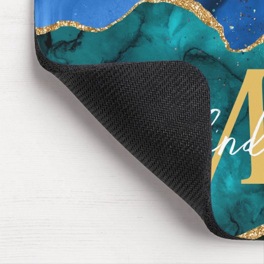 Glitzer Agate, Imitat für blaue und grüne Pfauenbä Mousepad (Ecke)