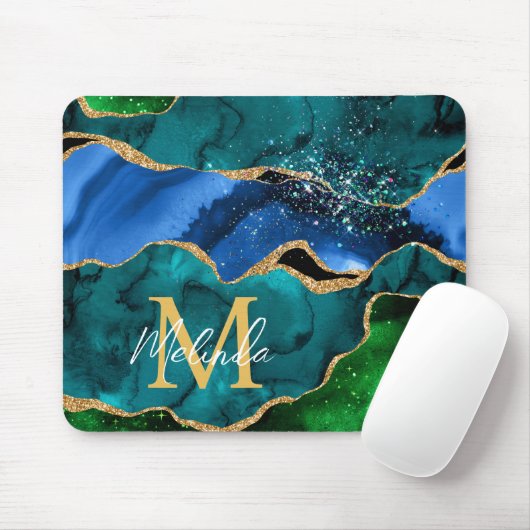 Glitzer Agate, Imitat für blaue und grüne Pfauenbä Mousepad (Mit Mouse)