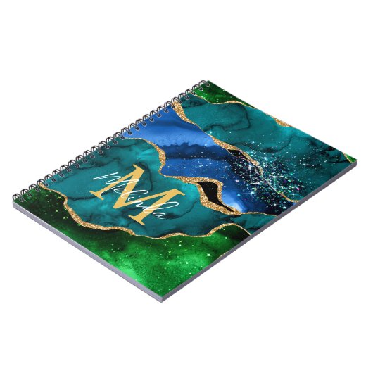 Glitzer Agate, Imitat für blaue und grüne Pfauenbä Notizblock (Linke Seite)