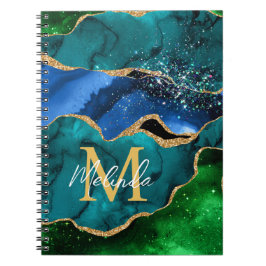 Glitzer Agate, Imitat für blaue und grüne Pfauenbä Notizblock