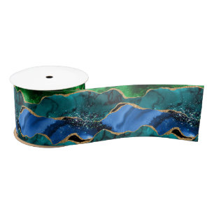 Glitzer Agate, Imitat für blaue und grüne Pfauenbä Satinband
