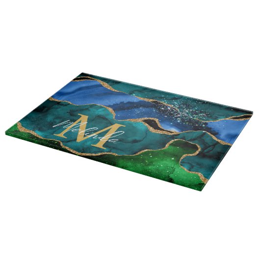 Glitzer Agate, Imitat für blaue und grüne Pfauenbä Schneidebrett (Ecke)