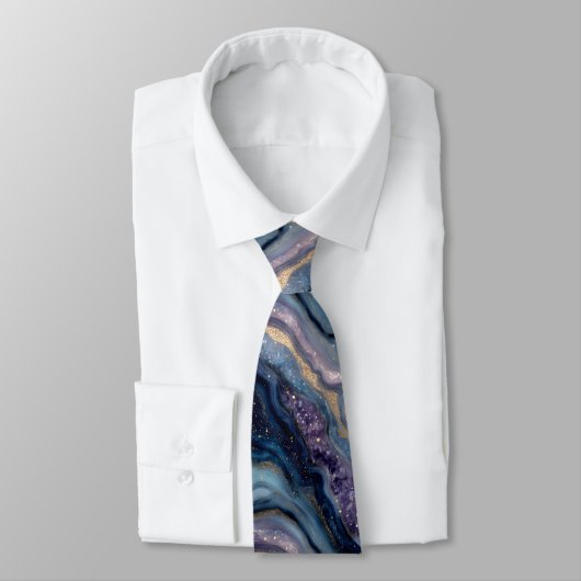 Glitzer Agate Lila Blue Neck Tie Krawatte (Gebunden)