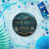 Glitzer Agate Marble Sweet aquamarin & Gold Imitat Pappteller (Party)