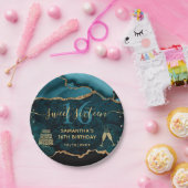 Glitzer Agate Marble Sweet aquamarin & Gold Imitat Pappteller (Party)