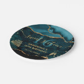 Glitzer Agate Marble Sweet aquamarin & Gold Imitat Pappteller (Schrägansicht)