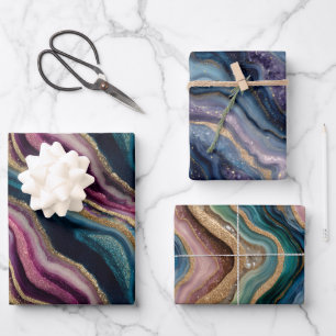 Glitzer Agate Pink Blue Lila Wrapping Paper Set Geschenkpapier Set