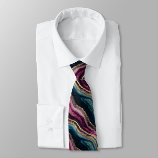 Glitzer Agate Pink Cyan Neck Tie Krawatte (Gebunden)