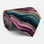 Glitzer Agate Pink Cyan Neck Tie Krawatte (Gerollt)