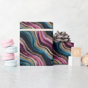 Glitzer Agate Pink Cyan Wrapping Paper Roll Geschenkpapier