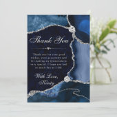 Glitzer Agate Quinceanera für blaue und silberne I Dankeskarte (Stehend Vorderseite)