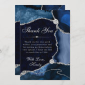 Glitzer Agate Quinceanera für blaue und silberne I Dankeskarte (Vorne/Hinten)