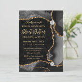 Glitzer Agate Sweet 16 Imitate aus Schwarz und Gol Einladung (Stehend Vorderseite)