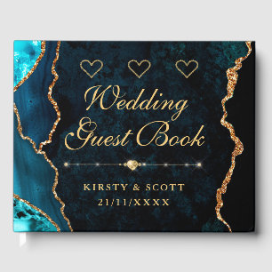 Glitzer Agate Wedding Gästebuch für aquamarine Imi