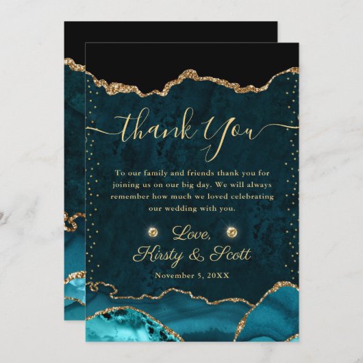 Glitzer Agate Wedding mit aquamarinen und Gold Imi Dankeskarte (Vorne/Hinten)
