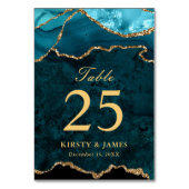 Glitzer Agate Wedding mit aquamarinen und Gold Imi Tischnummer (Rückseite)