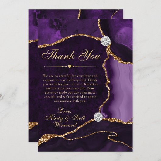 Glitzer Agate Wedding mit lila und Gold Imitate Dankeskarte (Vorne/Hinten)
