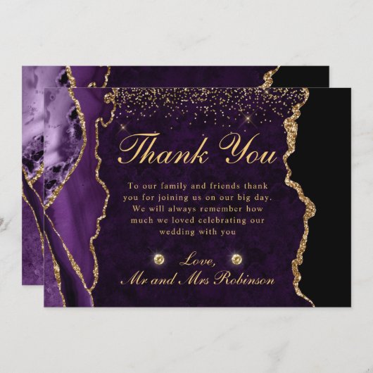 Glitzer Agate Wedding mit lila und Gold Imitate Dankeskarte (Vorne/Hinten)