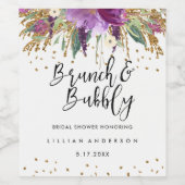 Glitzer Amethyst Brunch und Bubbly Brautparty Weinetikett (Einzelnes Label)