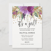 Glitzer Amethyst Girl Baby Dusche Einladung (Vorderseite)