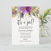 Glitzer Amethyst Girl Baby Dusche Einladung (Stehend Vorderseite)