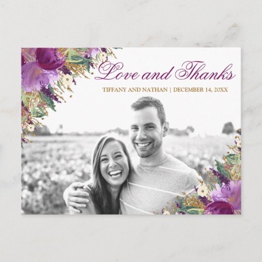 Glitzer Amethyst Lila Foto Danke, Postkarte (Vorderseite)