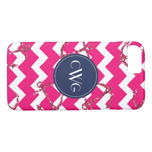 Glitzer Anker Rosa Zickzack Monogramm Case-Mate iPhone Hülle (Rückseite (Horizontal))
