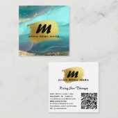 *~* Glitzer AP66 Luxe TURQUOISE GOLD Agate QR Quadratische Visitenkarte (Vorne/Hinten)