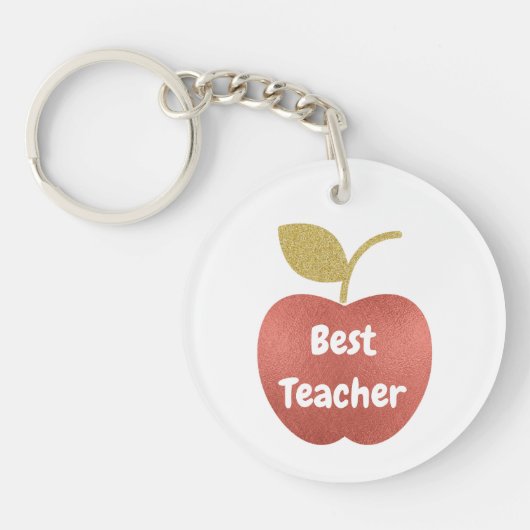 Glitzer Apple Best Teacher Monogram Schlüsselanhänger (Vorderseite)