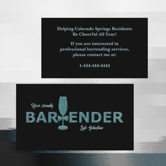 Glitzer Aqua Black Event Barkeeper Business Card Visitenkarte