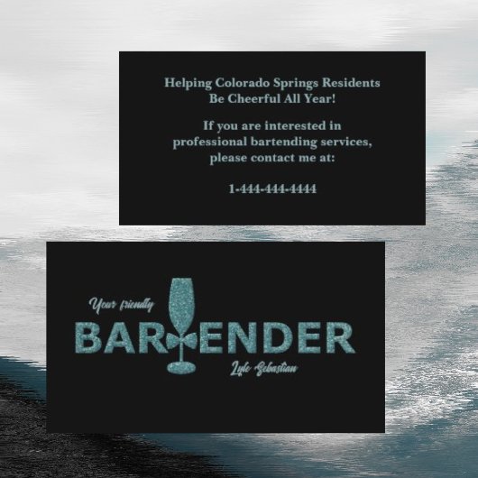 Glitzer Aqua Black Event Barkeeper Business Card Visitenkarte
