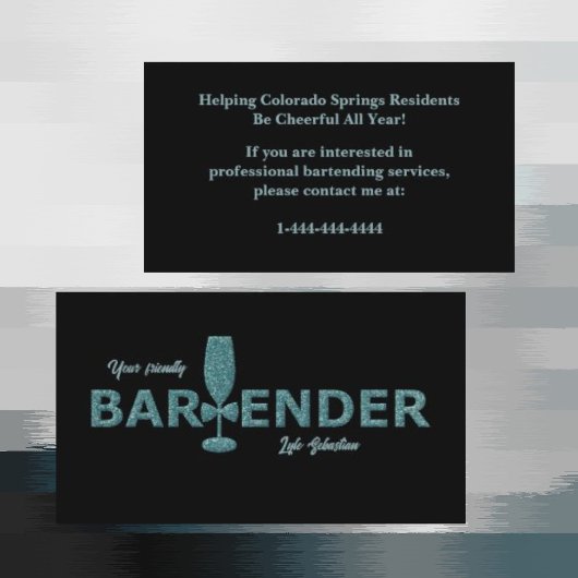 Glitzer Aqua Black Event Barkeeper Business Card Visitenkarte