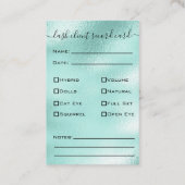 Glitzer Aqua Eyelash Extension Client Record Visitenkarte (Rückseite)