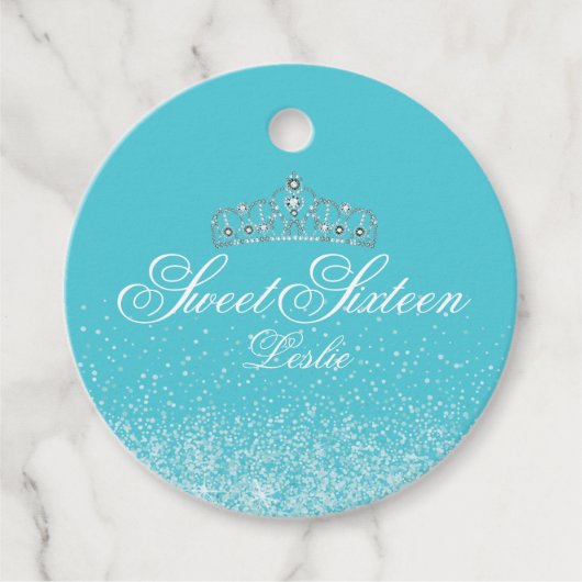 Glitzer Aqua, Süß 16 Geschenkanhänger (Vorderseite)