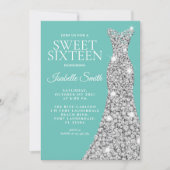 Glitzer Aquamarin 16 . Geburtstag Geburtstagseinla Einladung (Vorderseite)