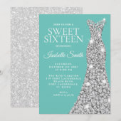 Glitzer Aquamarin 16 . Geburtstag Geburtstagseinla Einladung (Vorne/Hinten)