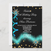 Glitzer Aquamarin Blue High Heels Black Birthday P Einladung (Rückseite)