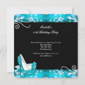 Glitzer Aquamarin Blue High Heels Diamonds Geburts Einladung (Rückseite)