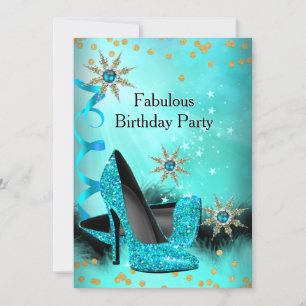 Glitzer Aquamarin Blue High Heels Geburtstagsparty Einladung