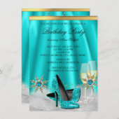 Glitzer Aquamarin Blue High Heels Gold Champagner  Einladung (Vorne/Hinten)