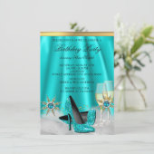 Glitzer Aquamarin Blue High Heels Gold Champagner  Einladung (Stehend Vorderseite)