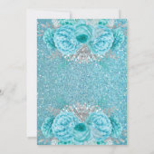 Glitzer Aquamarin Blumendusche Einladung (Rückseite)