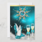Glitzer Aquamarin High Heels Silver Gold Champagne Einladung (Rückseite)