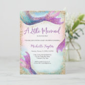 Glitzer Aquamarin Little Mermaid Summer Girl Baby Einladung (Stehend Vorderseite)