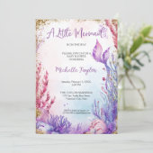 Glitzer Aquamarin Little Mermaid Summer Girl Baby Einladung (Stehend Vorderseite)